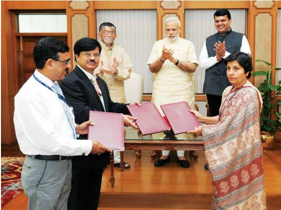 A tripartite MoU between Government of India, Maharashtra Government and National Textile Corporation for transfer of Indu Mill land for construction of a memorial for Bharat Ratna Dr. B. R. Ambedkar signed on 5th April, 2015 in the presence of Shri Narendra Modi, Hon’ble Prime Minister of India, Shri Santosh Kumar Gangwar, Hon’ble Minister of State for Textiles (Independent Charge) and Shri Devendra Fadnavis, Hon’ble Chief Minister of Maharashtra.
